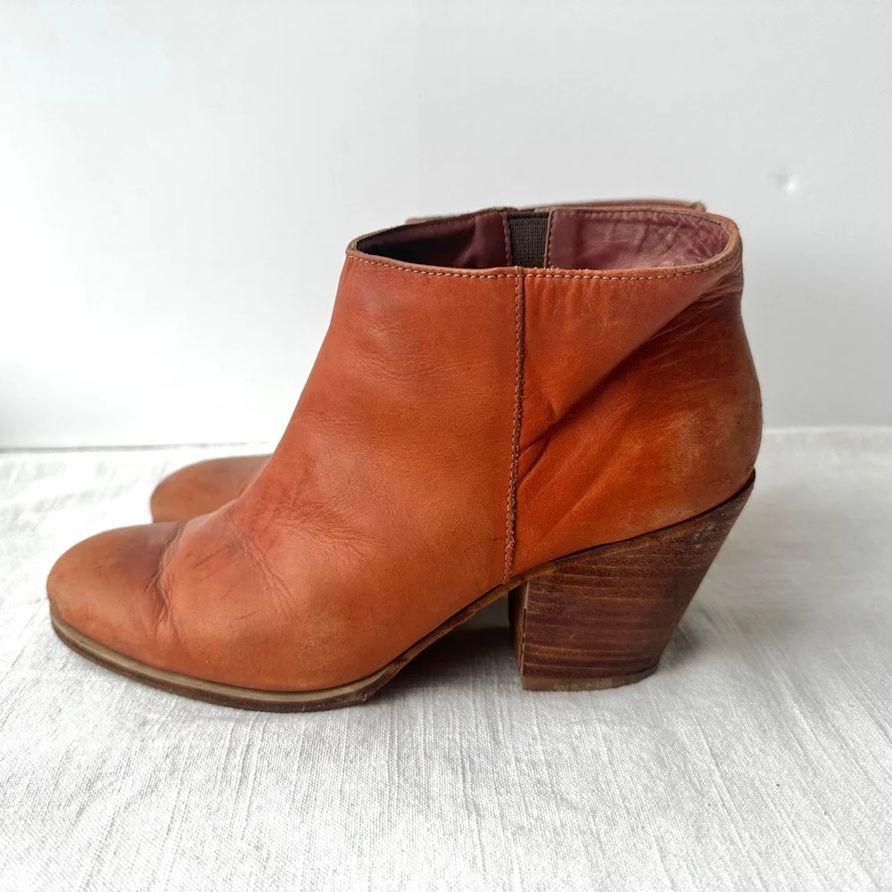 Rachel Comey Mars Leather Ankle Boots Block Heel Casual Whisky‎ Brown 7
